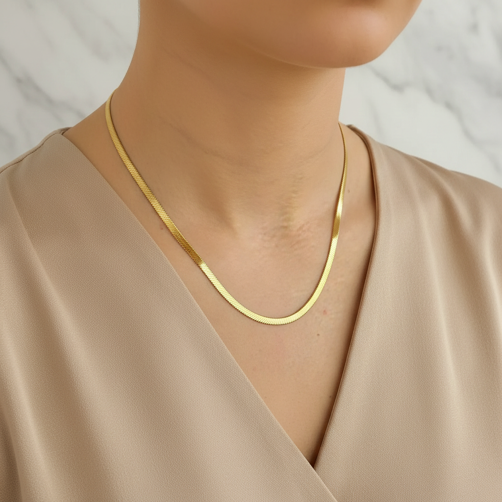 Platte Herringbone Ketting - Goud realistische kleur